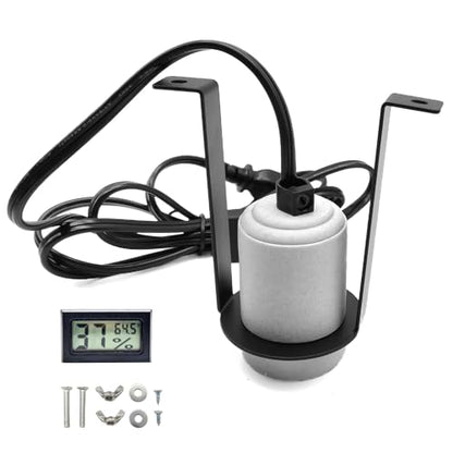 Reptile Ceramic Heat Lamp Holder,Reptile Light Fixture with Thermometer,Pet Terrarium Heat Lamp Bulb Socket Bracket for for Bearded Dragon Lizard Snake Tortoise - size: 3.5*2.4*4.5IN