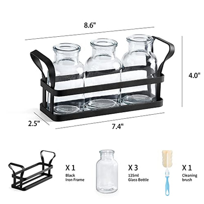 Mkono Propagation Stations, 3 Jars Desktop Glass Plant Terrarium with Stand | Flower Vase, Hydroponic Cuttings, Easy Water Refill,Clear Root View Planter,Farmhouse Home Office Decor, Gardening Lover Gift - size: Medium