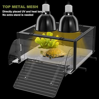 XXL Turtle Basking Platform Dock for 23-29in Wide 180+ Gallon Aquarium | Above Tank Turtle Basking Platform for Aquatic Turtles, Fits 180+ Gal Tank, Sturdy Frame, Non-Slip Steps Ramp,2 Flip-open Top - size: XXL