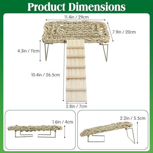 kathson Bearded Dragon Hammock with Ladder, Seagrass Reptile Basking Hammock with Metal Legs, Adjustable Lizard Bed Tank Accessories Decor for Amphibian Gecko Snake Hermit Crab Chameleon Climbing