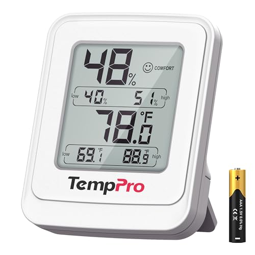 TempPro TempAir Digital Hygrometer Indoor Thermometer with IPX5 Waterproof | Greenhouse Thermometer Temperature and Humidity Monitor, High/Low Records Humidity Meter for Room Celler Grow Tents Reptile