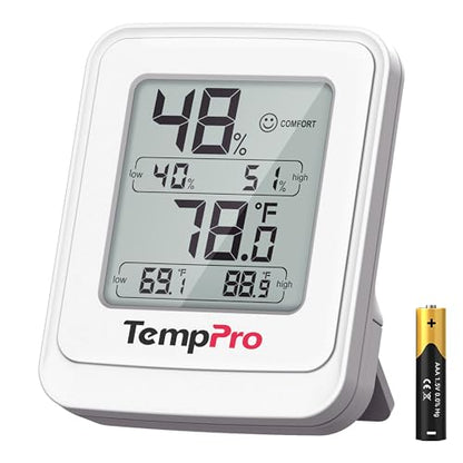 TempPro TempAir Digital Hygrometer Indoor Thermometer with IPX5 Waterproof | Greenhouse Thermometer Temperature and Humidity Monitor, High/Low Records Humidity Meter for Room Celler Grow Tents Reptile