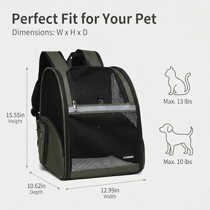 Cat Backpack Carrier for Small Dogs and Medium cat Puppy Kitten Bunny Pet Carrier Backpack Collapsible with Fully Ventilated Mesh with Safety Leash (DarkGreen, 12.9" L x 10.62" W x 15.5" H - M) - color: DarkGreen, size: Medium