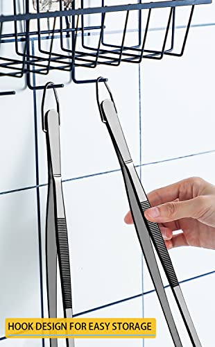 JETKONG 2 Pcs 12-Inch Food Tweezer Tongs, Stainless Steel Kitchen Tweezer Cooking Tweezers (Black) - color: Black, size: 12+12 Inch