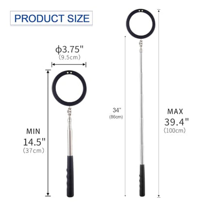 Telescoping Inspection Mirror LED Light with Large 3.75 Inches Round Mirror, 39.4 Inches Extendable, Flexible 360 Swivel, for Inspection Viewing, Mechanic Checking, Observation - style: 3.75" Round