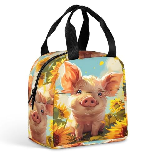 Sunflower Cute Pig Lunch Bag for Women Men | Insulated Lunch Box Leakproof Food Meal Containers Reusable Foldable 6L Capacity Lunch Tote Bags for Work Picnic Travel - color: style-18