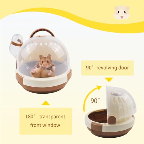 Hamster Carrier Cage Portable Cages Small Animals Carry Travel Case with Water Bottle Plastic Breathable Guinea Pig Outgoing Cage for Dwarf Hamster Ferret Chinchillas Hedgehog (Brown) - color: 【Brown】