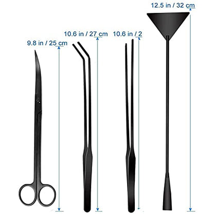 Aquarium Scissor Tweezers Spatula Tool - 4 in 1 Stainless Steel Aquatic Plants Aquascaping Tools Set for Fish Starter Kits & Aquariums Tank(Black) - color: Black
