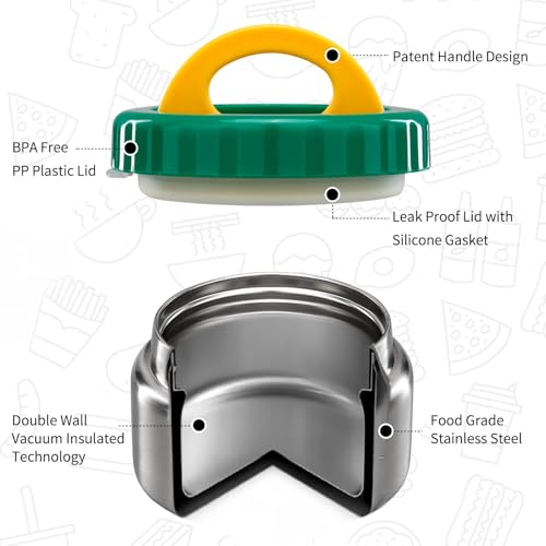 MAISON HUIS 8oz Soup Thermo Wide Mouth Vacuum Insulated Thermo Jar, Leak Proof Stainless Steel Food Container for Hot&Cold Food Kids Lunch Soup for School Travel (Green) - color: Green