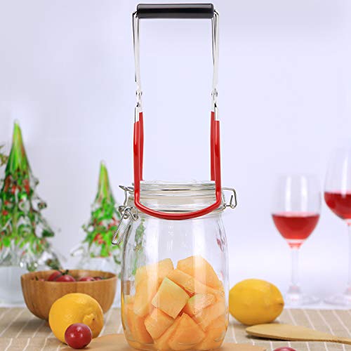 Canning Jar Lifter Tongs, Canning Supplies | Stainless Steel Jar Lifter with Grip Handle for Home Kitchen, Red - color: Red