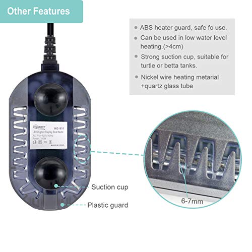 hygger 100W Mini Submersible Digital Display Aquarium Heater for Small Fish Tank, Compact and Fast Heating Thermostat, with External Controller and Built-in Thermometer, for Betta, Turtle - size: 100W (6.5-13 gallon)