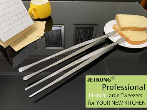 JETKONG 2 Pcs 14-Inch Food Tweezers Stainless Steel Tweezer Tongs Extra-Long Cooking Tweezers (Silver) - color: Silver, size: 14+14 Inch