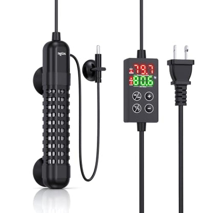 SEAOURA Small Aquarium Heater, 25W Fish Tank Heater with Temp Probe 1-5 Gal | Adjustable Max & Min Temp Protection, 5.7 IN Auto Power-Off LED Display External Controller, for Fresh/Saltwater Betta Turtle - size: Tank for 1-5 Gallon