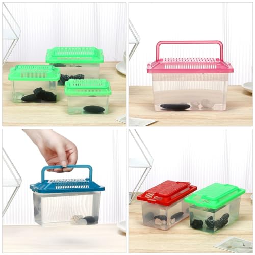 POPETPOP Portable Handheld Fish Tank Transparent Aquarium for Turtles and Hamsters Lightweight Reptile Carrier Easy to Clean for Feeding Cover