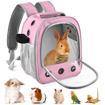 DBNESS Guinea Pig Carrier Backpack, Portable Rabbit Travel Carring Bag for Pet Bunny Chinchilla Bearded Dragon Hamster Parrot Outgoing Pouch Case with Water Bottle Holder & Detachable Pad (Pink) - color: Pink