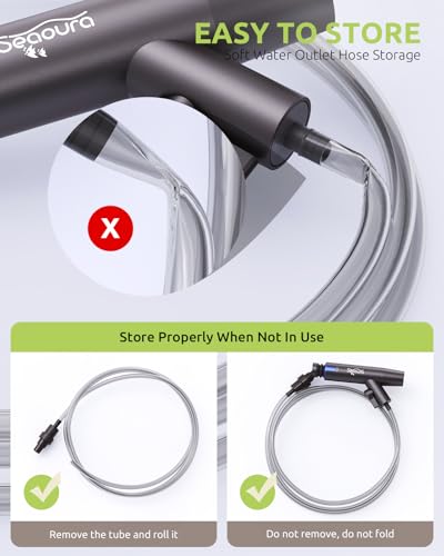 SEAOURA Aquarium Vacuum Gravel Cleaner Adjustable Fish Tank Siphon Cleaner | Manual Python Water Changer with Air Push Button, Fishtank Syphon Vacuums Cleaning Kit for Turtle Poop Suck Manure Wash Sand - color: Navy blue + Silver gray
