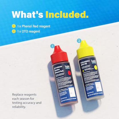 Lupo 3-in-1 Pool Test Kit Replacement Reagents | Refill Reagents for Residential Swimming Pools & Spas | Total Chlorine, Total Bromine & pH Testing | Lupo Global LP-RB-01-US - size: Refill Solutions
