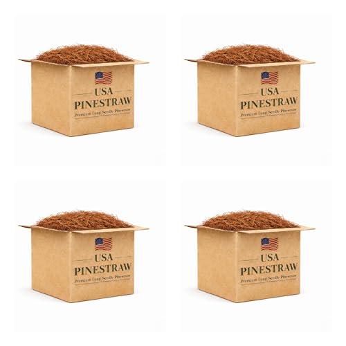 Long Needle Pine Straw Mulch - 160 Sqft Coverage 4 Set - Premium USA Harvested PineStraw for Landscaping, Weed Control, Moisture Retention & Erosion Control - USA Pinestraw - size: Pine Needle Mulch - Covers 160 Sqft 4 set