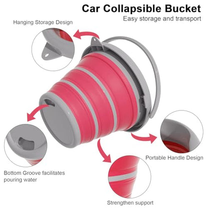 GOLDFOX Collapsible Bucket-10L (2.6 Gallon) Bucket for Cleaning with Handle-Folding Foldable Portable Plastic Water Supplies,Collapsible Bucket for Car Wash Camping Garden-Pink - color: Pink