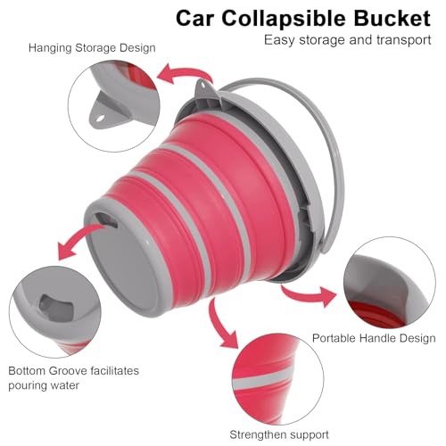 Collapsible Wash Bucket with Microfiber Mitt, 10L (2.6 Gallon) Portable Collapsiblle Bucket with Handle for Car Wash Household Cleaning, Multiuse Collapsibles Water Bucket and Car wash mitt - Pink - color: Pink