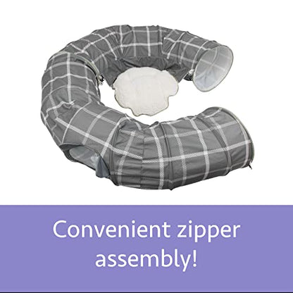 Kitty City Large Cat Tunnel Bed, 2-in-1 Zip-Together Cat Play Tunnel & Plush Nap Bed, Pop-Up Indoor Cat Toy with Hanging Toys, Collapsible Design - Grey - color: Gray