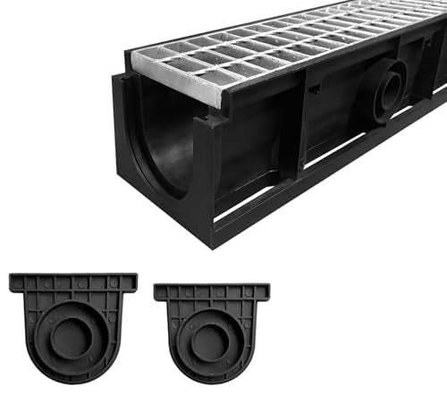 39.4x6.1x5.5in. B125 Trench Drain with Galvanized Steel Grate | Deep Profile Channel Ditch Drainage System Heavy Duty Metal HDPE Perforated Anti Corrosion Driveway Garage Parking Lot - color: Galvanized Steel 1 Pack