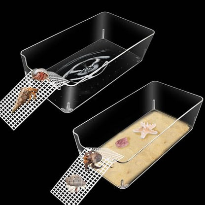 2 Pack Hermit Crab Water Tank, Hermit Crab Cage Accessories with Climbing Ramp Hermit Crab Aquarium Salt Water Pool for Small or Medium Hermit Crab Habitat Home – Transparent (Large) - size: Large