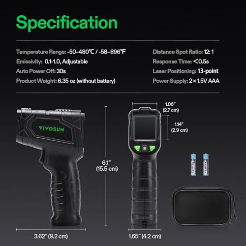 VIVOSUN VPD Thermometer, Handheld Environmental Monitor for Plants | Precision Infrared Laser Thermometer Gun with Adjustable Emissivity, Leaf VPD and Temperature Monitoring for Grow Tents, HVAC