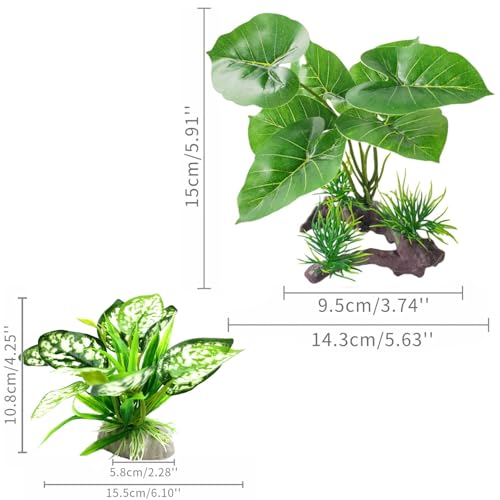 2pcs Reptile Artificial Plants, Terrarium Plants Decorations Supplies, Aquarium Fish Tank Plant, Amphibian Habitat Hideout Tank Accessories