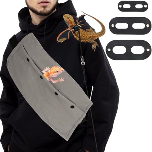 Bearded Dragon Sling Carriers and Leash Harness,Adjustable Harness with Leather Wings and Sling Bag, Reptile Small Pet Backpack Batwing Accessories,Bearded Dragon Tanks Decor for Outdoor - color: Gray