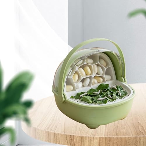 Silkworm Breeding Box Small Pet Feeding Container Transparent Removable Habitat Cage Portable Reptile House with PP for Turtle Frog Snake Suit, Green - color: Green