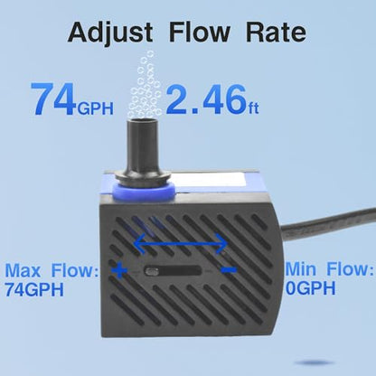 CONQUERALL 4W Circulation Pump 74GPH Adjustable Flow Hydroponics Supplies for Tabletop Water Fountain - color: 74gph-4w, size: 1PC