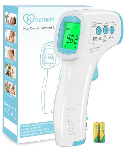 Digital Thermometer for Adults and Kids, No Touch Forehead Thermometer for Baby, 2 in 1 Body Surface Mode Infrared Thermometer with Fever Alarm and Instant Accuracy Readings - color: Light Blue