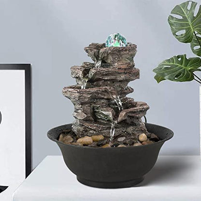 FerrisIsland Resin Desktop Rock Waterfall Fountain | LED Luminous Ball - color: Brown Gray