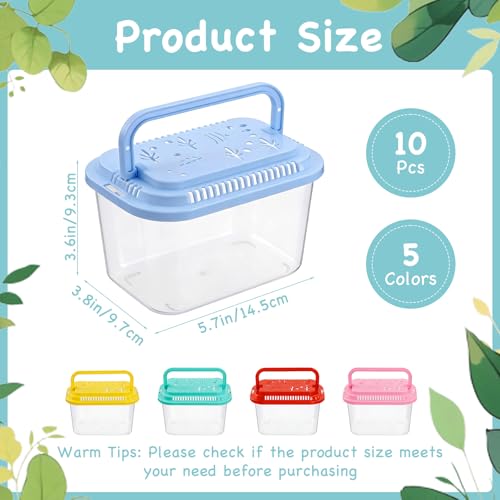 10 Pcs Plastic Terrarium Reptile Carrier Cage, Small Fish Tank | Tarantula Enclosure Snake Breeding Box, Portable Mini Aquarium for Crab Beach Turtle Pets