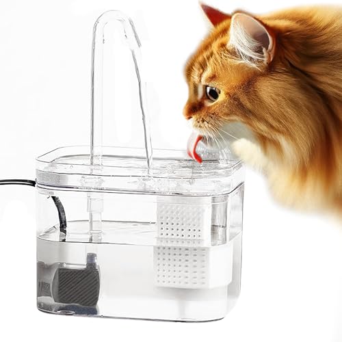 SunGrow Automatic Flowing Hydration with Filter, Silent USB Pump Cat Water Fountain, Transparent Feeder Bowl for Indoor Felines, Ferrets, and Small Animals (6" x 5" x 5")