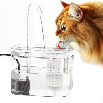 SunGrow Automatic Flowing Hydration with Filter, Silent USB Pump Cat Water Fountain, Transparent Feeder Bowl for Indoor Felines, Ferrets, and Small Animals (6" x 5" x 5")