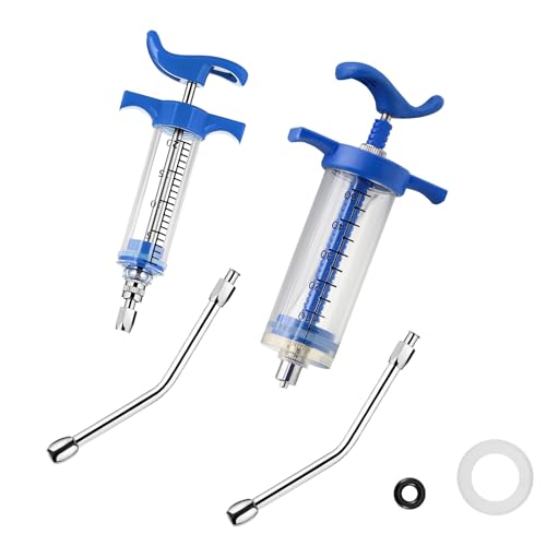 2Pcs Reusable Goats Syringe, 2 Drench Nozzle Adjustable Dosage Drench Gun Syringe for Bird, Cattle, Sheep, Goats, Horse, Pig, Dog Supplies (S+M-20ML+50ML) - size: S+M-20ML+50ML