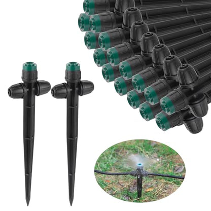 30 Pcs Drip Irrigation Emitters Sprayers for 1/4" Drip Tubing | Double-headed,Adjustable 360 Degree Water Flow Sprayers on 6.5" Arrow Stake for Garden Lawn 1/4" Irrigation Watering System - style: 30Pcs Irrigation Sprayers