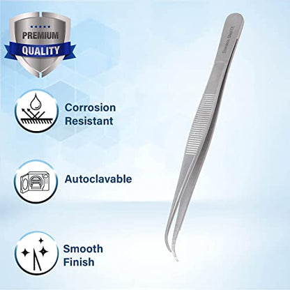 Lab Tweezers High Precision Forceps, 6" (15.2 cm), Fine Strong Curved Point tweezers, Stainless Steel - size: 6 Inch