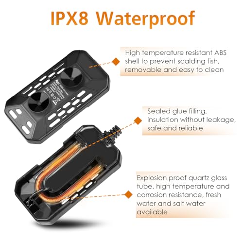 AQQA Aquarium Submersible Heater for Fish Tank,LED Temperature Display and Built-in Thermometer,External Controller Temperature Control Range 59℉-93℉,Safety Control Protects 50W