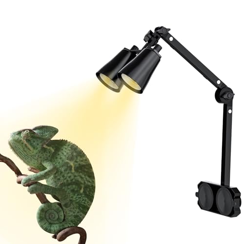 Dual Reptile Lamp Stand with Suction Cups, Adjustable Bracket for Terrariums, Dual‑Head Heat & Basking Lamp Holder with Ceramic Sockets and Separate Switches - size: Vertical Pole Style