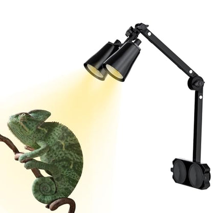 Dual Reptile Lamp Stand with Suction Cups, Adjustable Bracket for Terrariums, Dual‑Head Heat & Basking Lamp Holder with Ceramic Sockets and Separate Switches - size: Vertical Pole Style