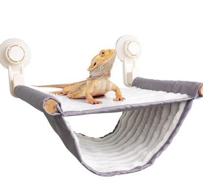 FlidRunest Bearded Dragon Hammock with Suction Cups, Soft Lizard Hammock Bed, Hanging Reptile Winter Warm House Tent Tank-Grey - color: Standard - Grey
