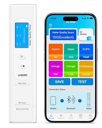 6-in-1 Smart Water Tester for Drinking Water with APP Monitoring, Digital Water Testing Kit for TDS Meter, EC, Temp, TOC, COD, UV275, Professional Water Tester for Home, Well, Tap & Outdoor. - color: Snow White