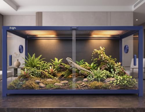 120 Gallon Reptile Tank, 4x2x2 Reptile Enclosure Front Sliding Door | Stackable ventilation 120 Gallon Bearded Dragon Tank anti-escape locks and no-fingerprint handles maximizes UVB transmissionn - color: Blue, size: 120 Gallon