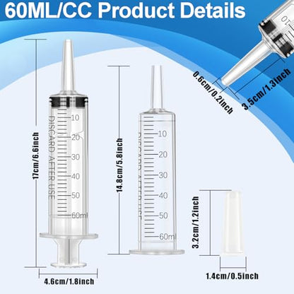 60ml Syringe with Measurement for Scientific Labs, Feeding Pets, Refilling and Measuring Liquids,Dispensing,with Cap (3PCS, 60ml) - size: 3PCS-60ml