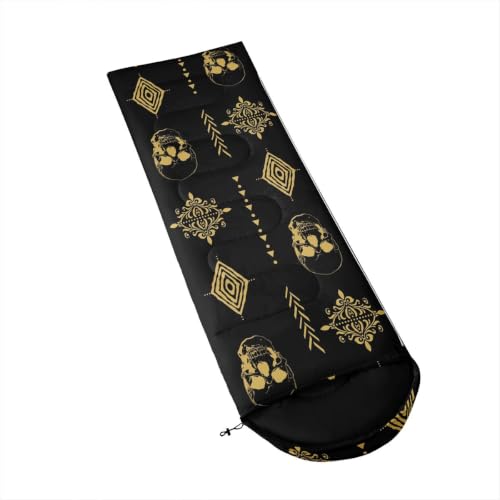 Erosebridal Sugar Skull Kids Sleeping Bag Southwestern Aztec Western Camping Blanket for Hiking Travel Hunting Sleep Bag - color: Black Yellow Gold 1