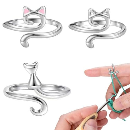 CoguZed 3-Pack Adjustable Crochet Tension Ring, Alloy Yarn Guide for Women Handmade Craft Knitting Tools, Finger Hook Accessories, Snake Loop Holder