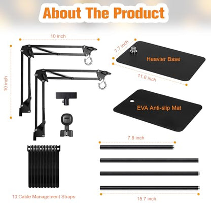 Dual Reptile Lamp Stand Reptile Light Stand with 2 Brackets | Height Adjustable (15.7 inch to 74.3 inch), For Hanging Heat Lamp Holder and Light Fixture